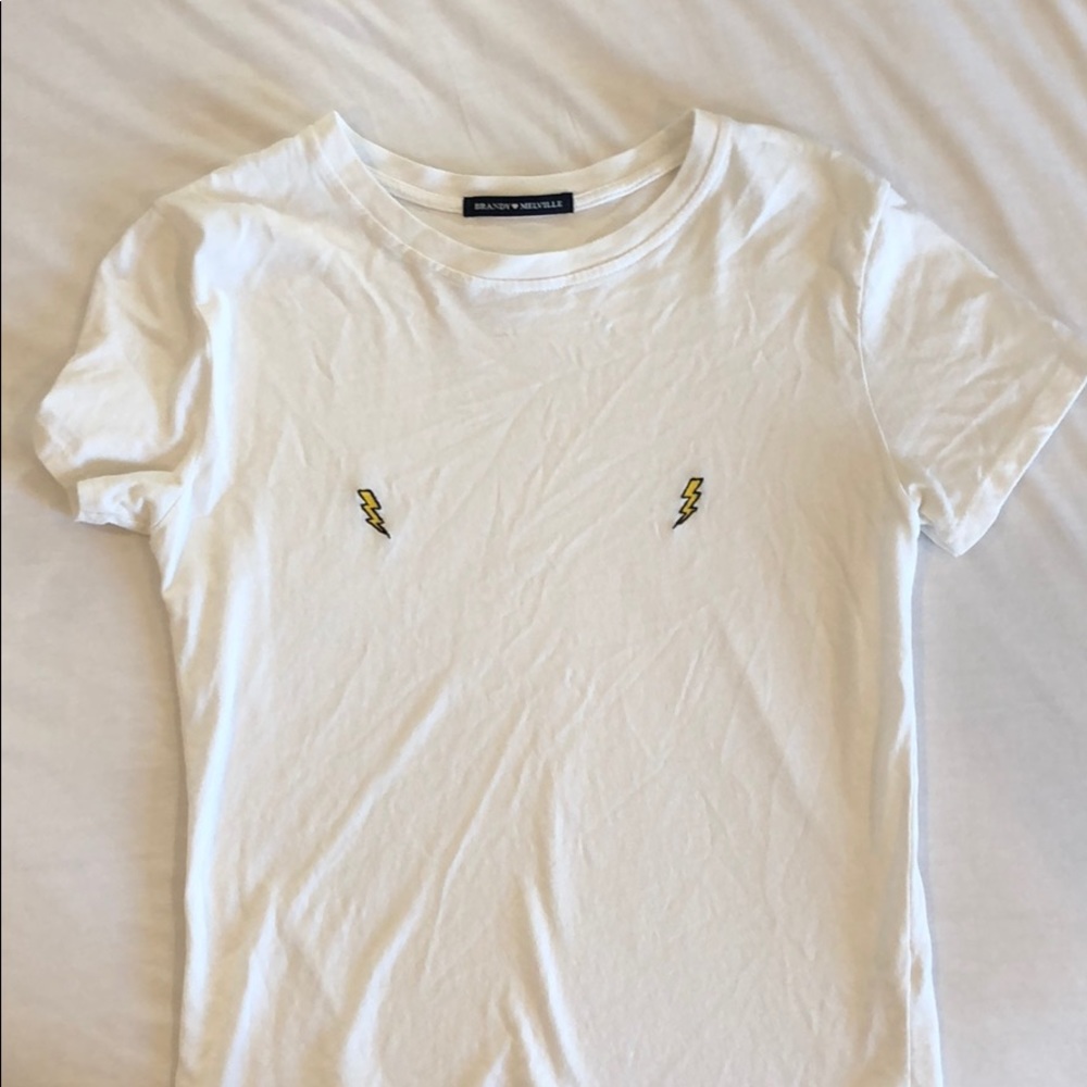 Lighting bolt stitched White Tee ~ Brandy Melville